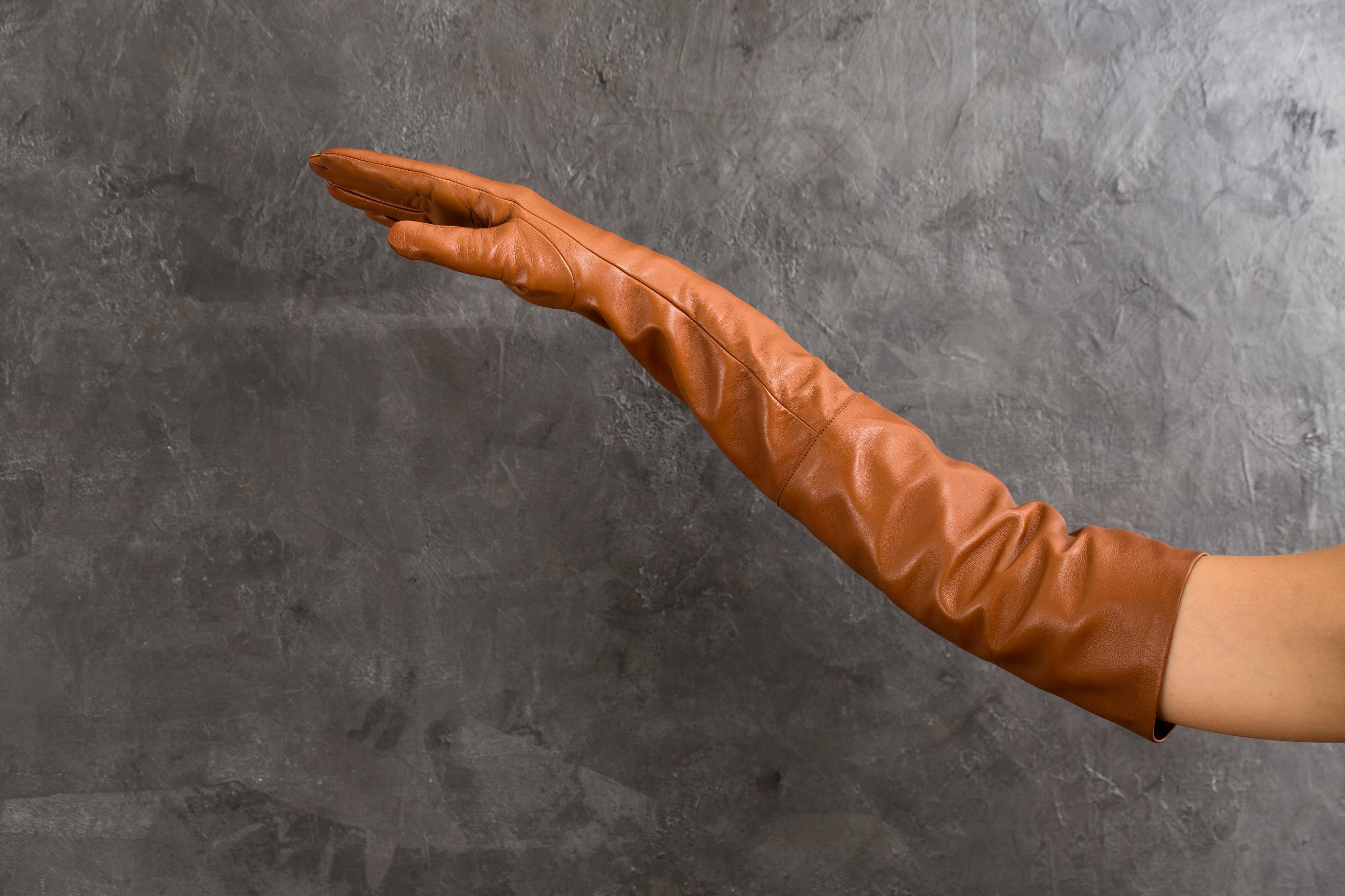 Custom Made Elegant Long Nappa Lambskin Leather Gloves, Unlined