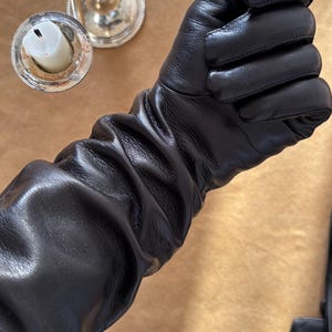 Black Nappa Lambskin Opera Gloves, 48cm Long Leather Gloves