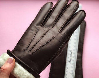 FUR Lined Gloves,Gloves UNISEX,Womens Leather Gloves,Blask Leather gloves,gift for girls,mom,mother day,Long Gloves,Classic Gloves