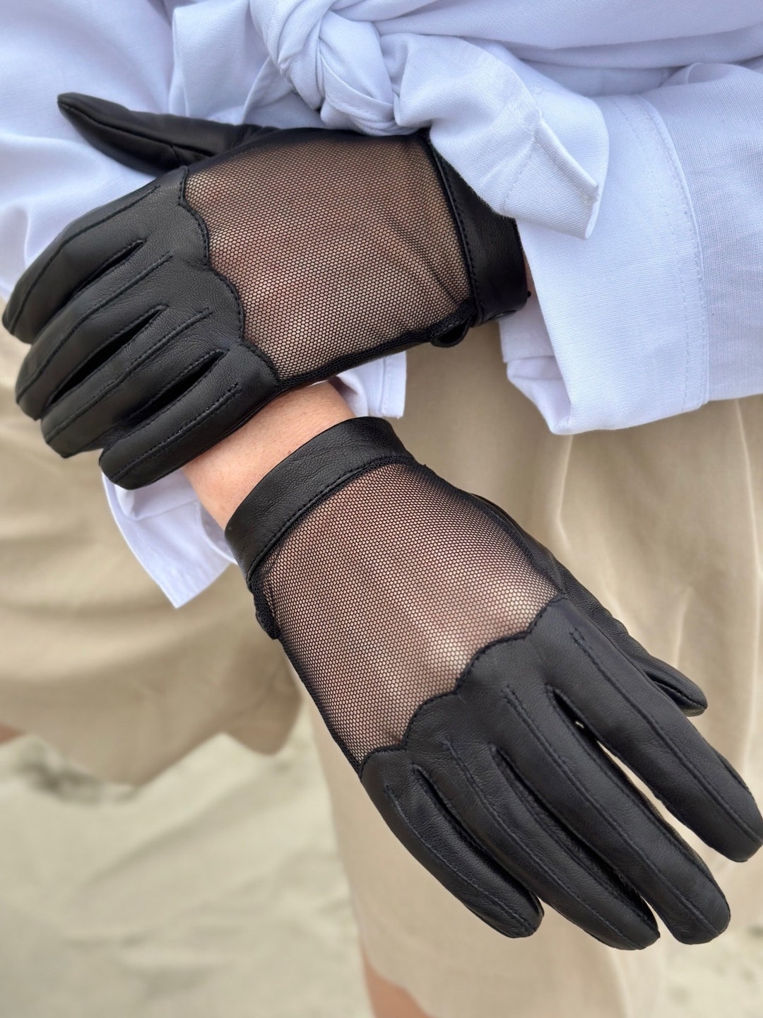 Combination Gloves, French Mesh, кожаные перчатки, женские перчатки ...