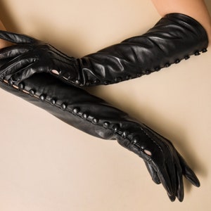 Classic long opera Leather Gloves with Contrast Stitching |  Shipping at Leather Gloves Online TOUCH Luxury glove