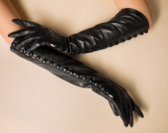 Classic long opera Leather Gloves with Contrast Stitching |  Shipping at Leather Gloves Online TOUCH Luxury glove