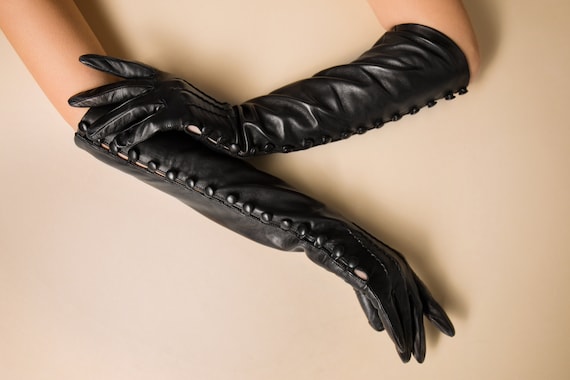 Opera Leather Gloves | Long Black Nappa Gloves With Contrast