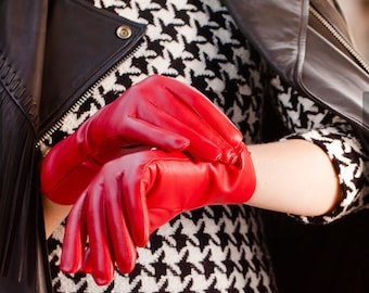 Cashmere Lined Leather Gloves, Unisex Long Classic Gloves