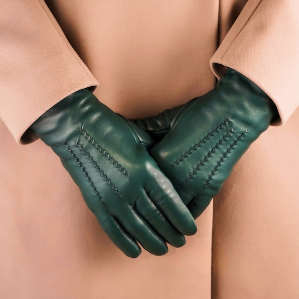 Gants doublés cachemire,Gants UNISEXE,Gants en cuir pour femme,Gants en cuir Blask,Cadeau pour fille,Maman,Fête des mères,Gants longs,Gants classiques