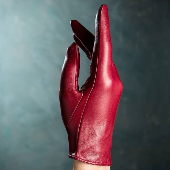 Unisex Red Leather Gloves, Short Evening Gloves, Custom Fit - Etsy