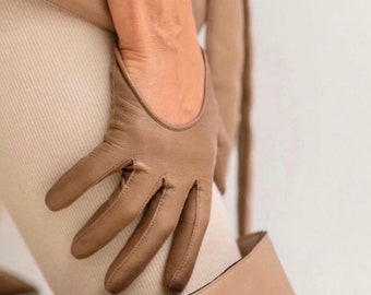 Unlined Women&#39;s Short Italian Leather Gloves, Leather Gloves,Fingerless Gloves,Black Gloves,handmade gloves,vintage gloves, red gloves, navy