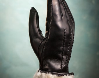 FUR Lined Gloves,Gloves UNISEX,Womens Leather Gloves,Blask Leather gloves,gift for girls,mom,mother day,Long Gloves,Classic Gloves