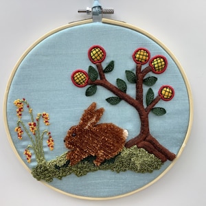 Cute Rabbit Embroidery, Textile Art Hoop