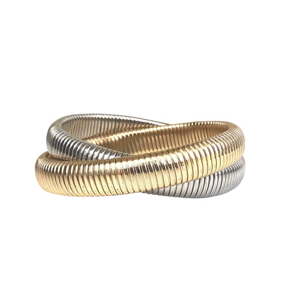 Dual Gold Bracelet Omega Chain Bangle 