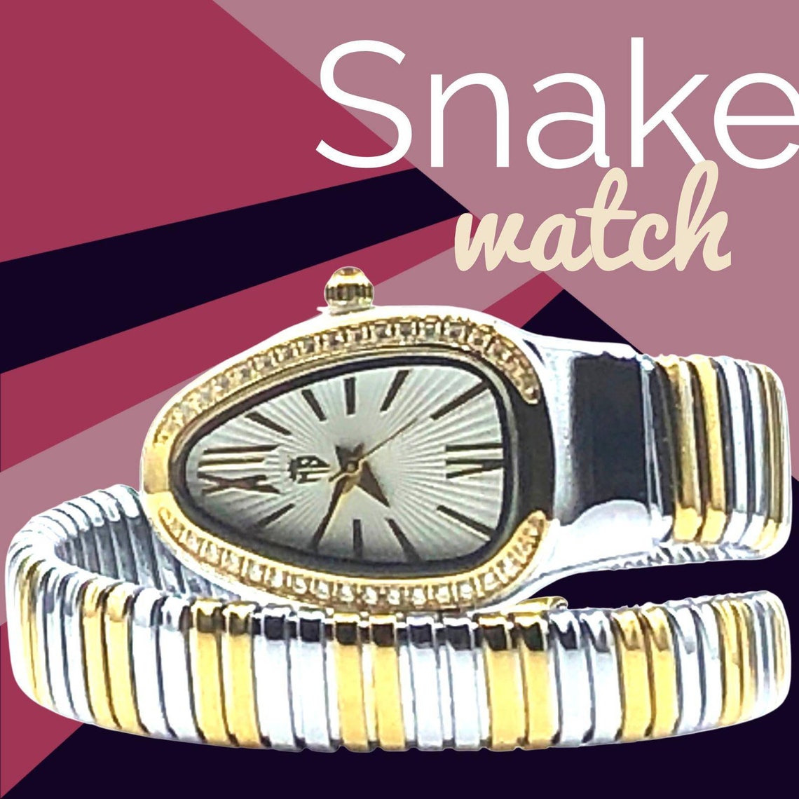 Snake Women Watch Bracelet Wrist Two Tone Gold Stylish Luxury Etsy
