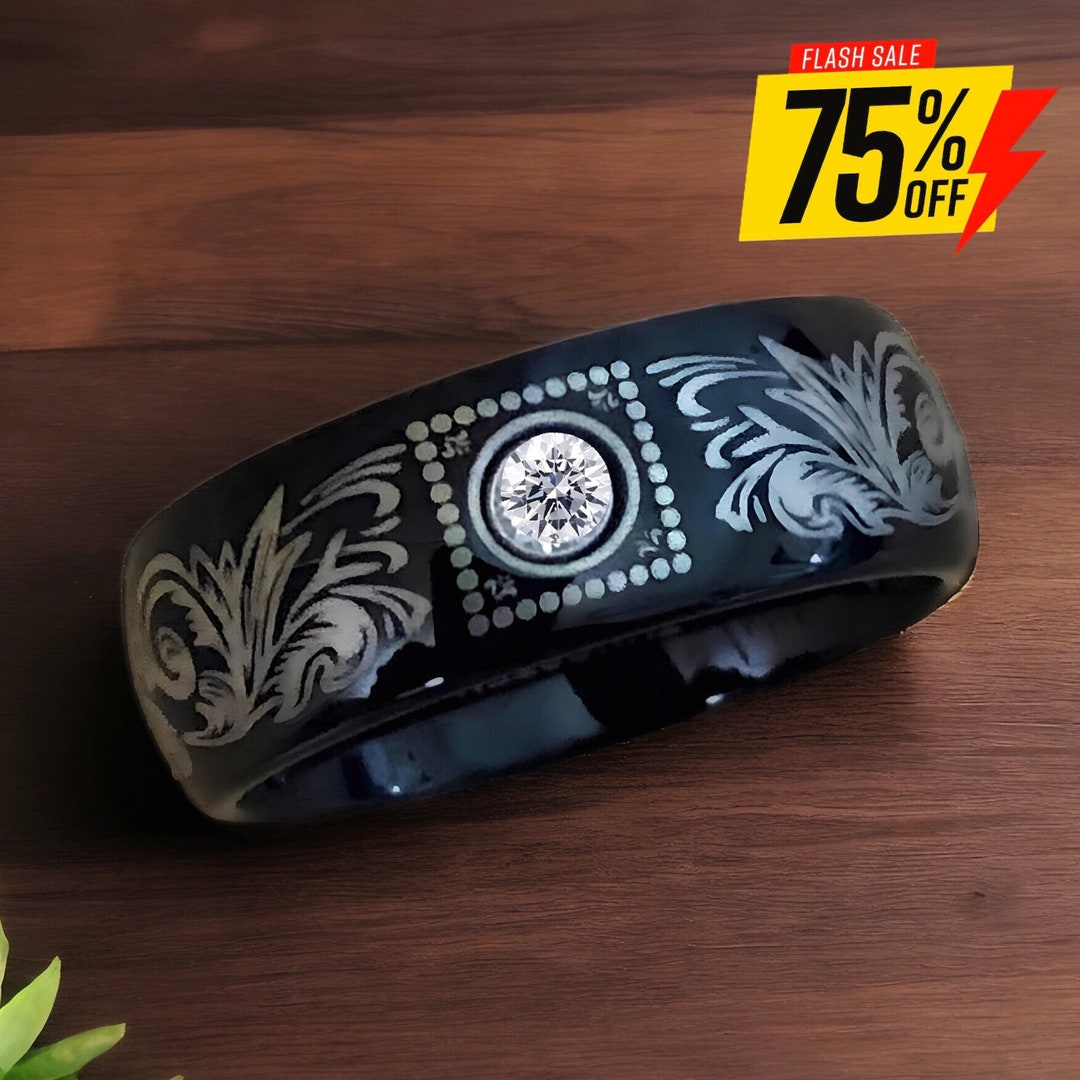 Black Tungsten Carbide CZ Diamond Mens Wedding Band Celtic Knot Gothic 8mm Scratch Proof Nver