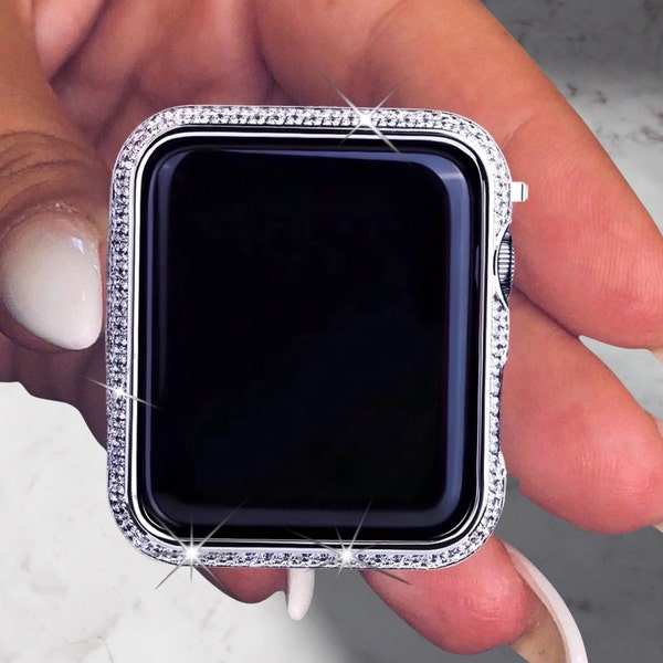 Boîtier de la montre Apple, diamants moissanite véritables de 2 carats - Pas de zircone - Réussissez n'importe quel test de diamant - Bijoux de luxe Bling Tech Starlight faits main