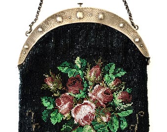 Verkauf: Exquisite antike Edwardian deutschen Micro Perlen Handtasche