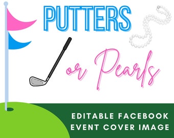 Editable Putters or Pearls Gender Reveal Facebook Event Cover | Digital File | Southern Golf Theme | Canva Template