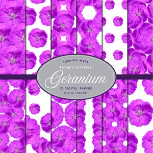 Geranie Digital Papier - Storchschnabel Geranie Blume Papier-digitale Blumen -12 x 12 Blumen Papiere-Scrapbooking rosa Blumen - digitale Botanik