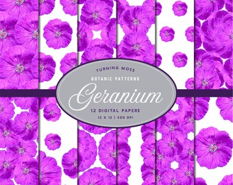 Geranium Digital Paper -Cranesbill Geranium Flower Paper -Digital Flowers -12x12 Floral Papers -Scrapbooking Pink Flowers -Digital Botanics