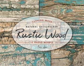 Rustic Wood Digital Paper - Natural Texture - Wooden Background - Weathered Wood chipped paint - turquoise wood grain - Digital Background