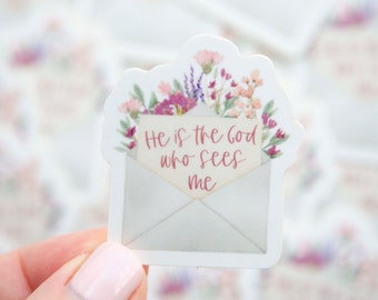 Waterproof Christian Stickers | He is the God who sees me Christian Vinyl | Bible Journaling Stickers | Floral Christian Waterproof Sticker