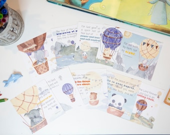 Tarjetas de las Escrituras de Things Above para niños / Tarjetas de memoria de versículos bíblicos para niños / Las mejores tarjetas de versículos para niños / Tarjetas de memoria de versículos bíblicos