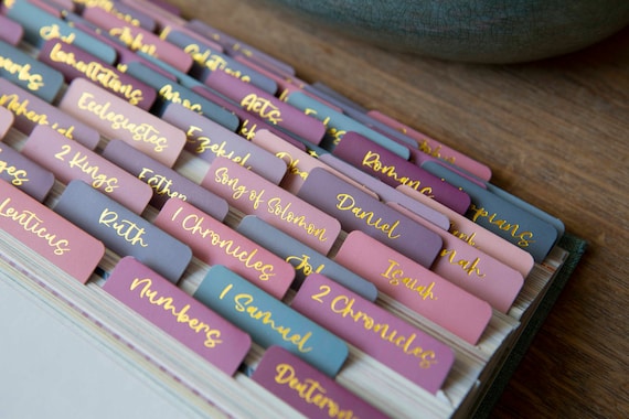 Laminated Bible Tabs | Books of the Bible Tabs | Bible Tabs with Adhesive | Ombre Bible Tabs | Christian gifts for Women | Bible Journaling