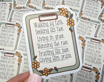 Walking by Faith Vinyl Sticker | Religious Bible Journaling Decal, Cute Inspirational Scripture Gift