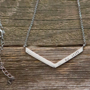 Be Still Chevron Necklace / Christian jewelry / Sterling Silver / Psalm 46:10 Bar Necklace / Faith necklace /Gifts for Christian Women