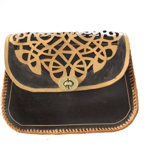 Handmade Tooled Leather Crossbody Bag: Black & Brown Bohemian Design