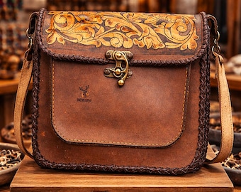 Ręcznie robiona skórzana torba na ramię – torebka w stylu vintage w stylu western