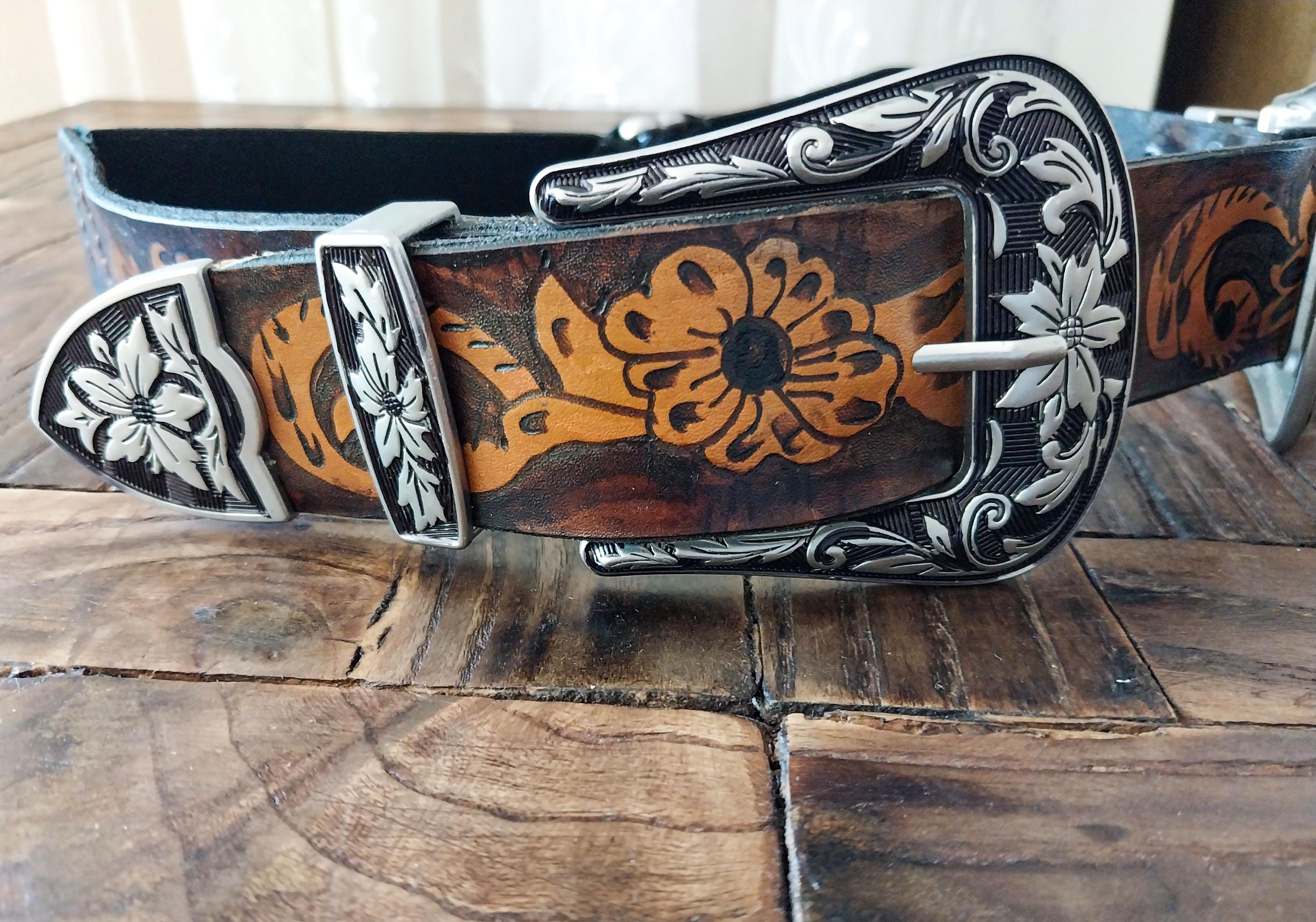 Vintage Silver Leather Adjustable Belt with Removable‎ Buckle Floral Western Finally, A Western Belt That Fits All: Stylish And Adjustable main image 3