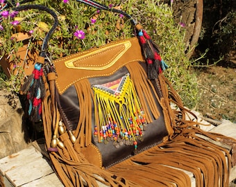 Handmade Leather Fringed Crossbody Bag: Boho Festival Style
