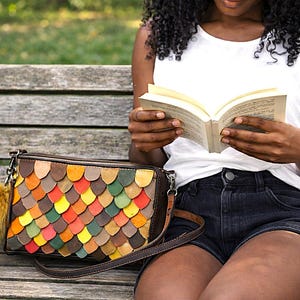 Large Square Handmade Recycled Bison and Sheepskin Shoulder and Crossbody Bag