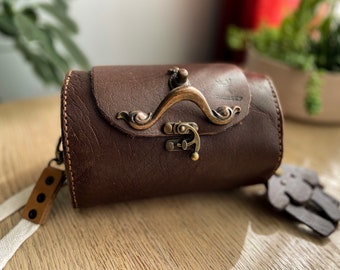 Funda organizadora para pipa de cuero marrón auténtica hecha a mano, con funda para tabaco