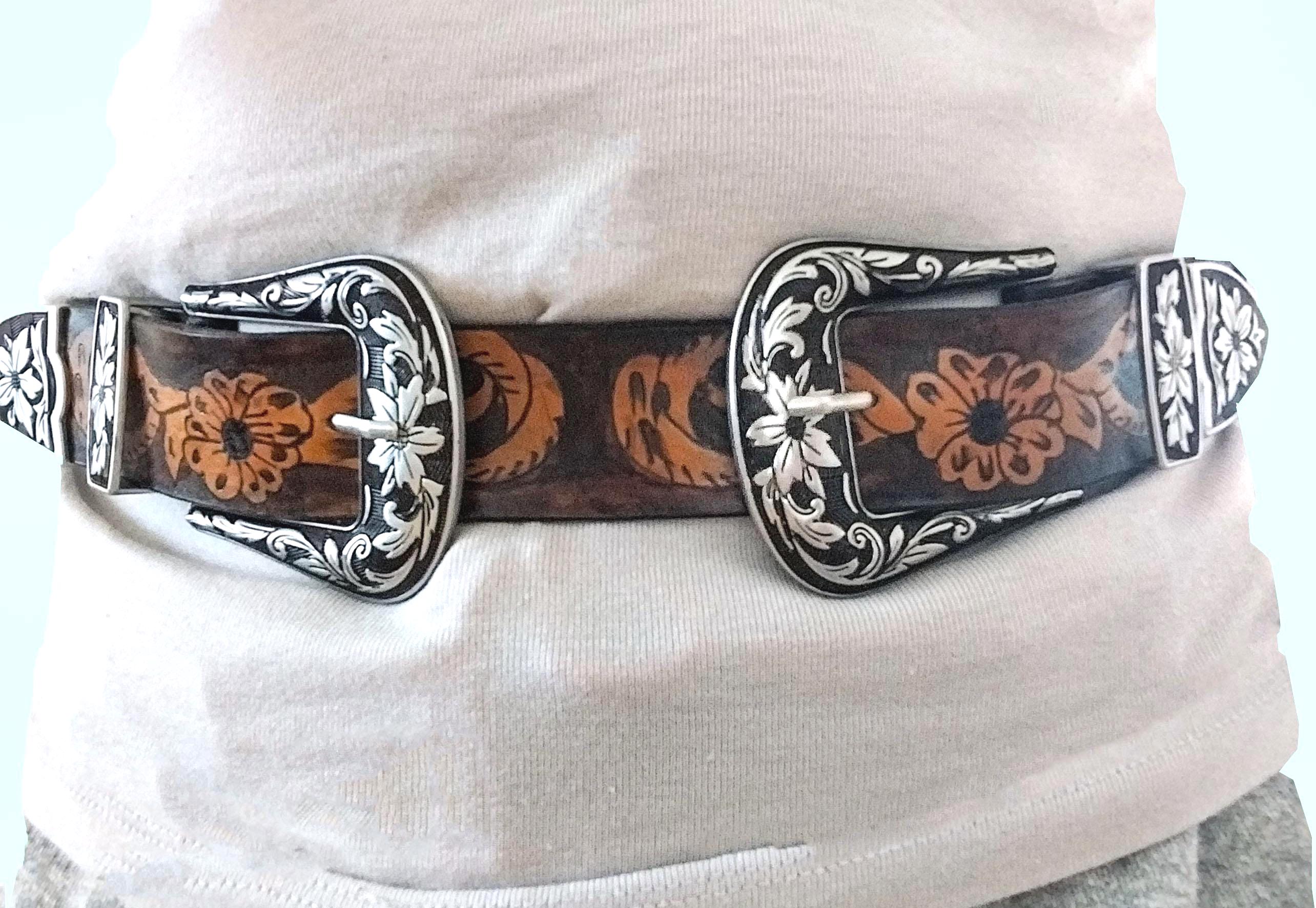 Floral Antique Silver Buckle Leather Western Belt - Etsy Canada