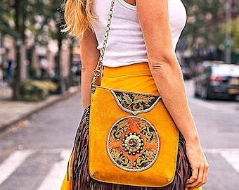 Handmade Leather Fringe Bag: Western Style Crossbody