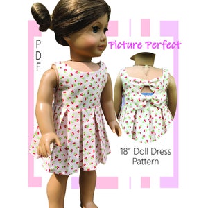 Pleated Dress Doll Pattern, 18 inch Doll Pleated Skirt, Dress with Bow, Dress with Pleats, 18 Inch Doll Pattern, 18 In Doll Dress Pattern