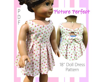 Pleated Dress Doll Pattern, 18 inch Doll Pleated Skirt, Dress with Bow, Dress with Pleats, 18 Inch Doll Pattern, 18 In Doll Dress Pattern
