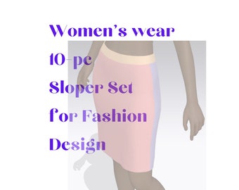 Digital Fashion Design Pattern Sloper Clothing Template Set, Bodice, Skirt, Torso, Pant, Sleeve Blocks, Marvelous Clo3d .DXF Pattern File