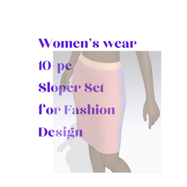 Digital Fashion Design Pattern Sloper Clothing Template Set, Bodice, Skirt, Torso, Pant, Sleeve Blocks, Marvelous Clo3d .DXF Pattern File