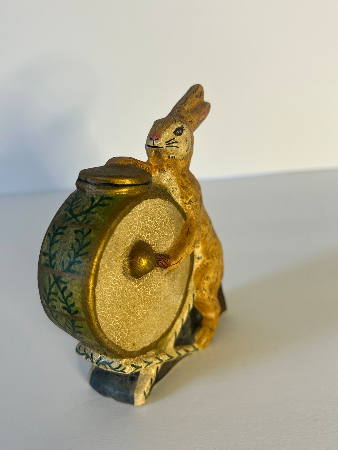 Vintage, Vaillancourt Folk Art Rabbit With Drum, Chalkware, Green Ivy ...