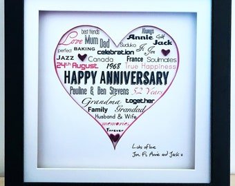 Personalisierter Happy Anniversary Herz Kästchenrahmen