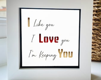 I Love you, I like you, I'm keeping You Quote box frame
