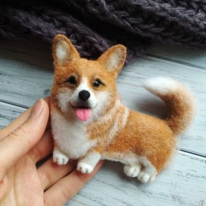 Needle Felted Corgi Brooch: Custom Pet Portrait, Dog Memorial