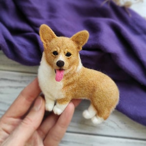 Needle Felted Corgi Brooch: Custom Pet Memorial Portrait