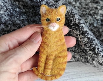 Aangepaste oranje kattenbroche, naaldviltwol huisdier portretspeld, groene ogen, gepersonaliseerd cadeau
