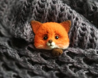 Felted Fox brooch jewelry for men and women. Needle felted animal  brooches. Gift for boyfriend. Fox portrait, gift for fox lover