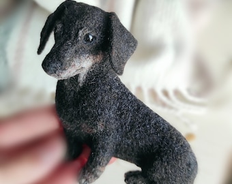 Realistisch teckel vilten 3D-broche-portret op maat van fotobeeldhouwwerk teckel gedenkteken