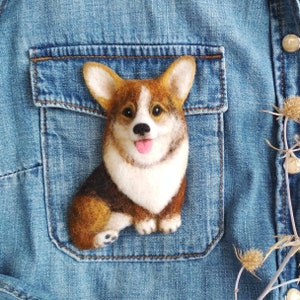 Custom Needle Felted Corgi Brooch: Dog Memorial Portrait