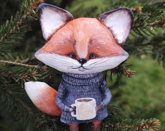 Handcrafted Textile Fox Ornament - Christmas Tree Decor & Nursery, Stuffed animal toy, Gift for sister or friend