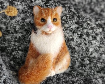 Aangepaste naaldvilten kat portretbroche, wollen huisdier gedenkteken